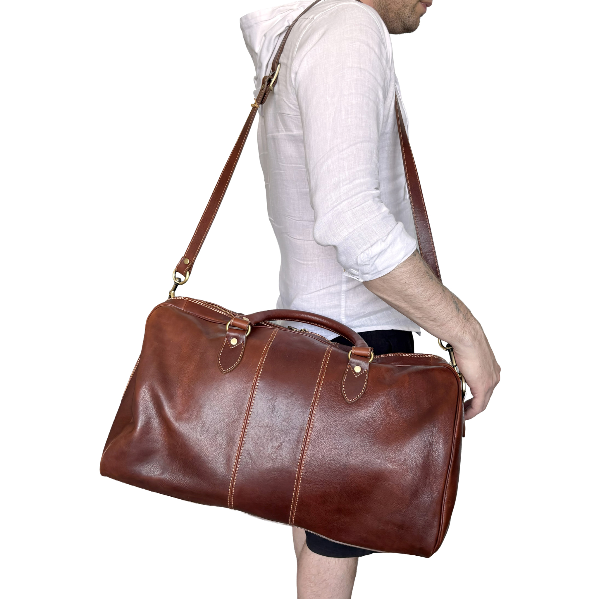Borsone da Viaggio Unisex in Pelle con Tracolla Removibile e Regolabile