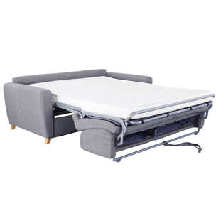 Canapé convertible 3 places en tissu gris clair et bois clair avec matelas L140 cm 13 cm GRAHAM