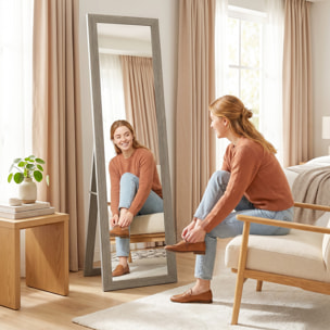 HOMCOM Espejo de Pie Cuerpo Entero 157x37 cm, Espejo de Cuerpo Entero con Soporte, 3 Formas de Uso, Independiente, Montaje Pared y Apoyado, para Salón, Entrada, Dormitorio, Gris
