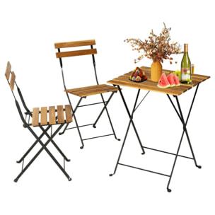 Well home - juego 'bistro' de mesa + 2 sillas en madera y marco de acero negro