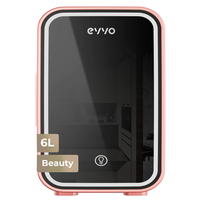 Nevera Mini EVVO F6 Beauty Rosa, 6 L, Enfría y Calienta, Luz LED, AC/DC