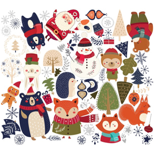 Stickers Noël animaux de la forêt du réveillon - Autocollants stickers adhésifs noël - décoration fêtes