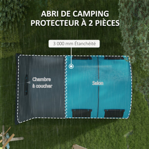 Tente de camping familiale 5-6 pers. étanchéité 3000 mm - 2 portes, sac - bleu gris