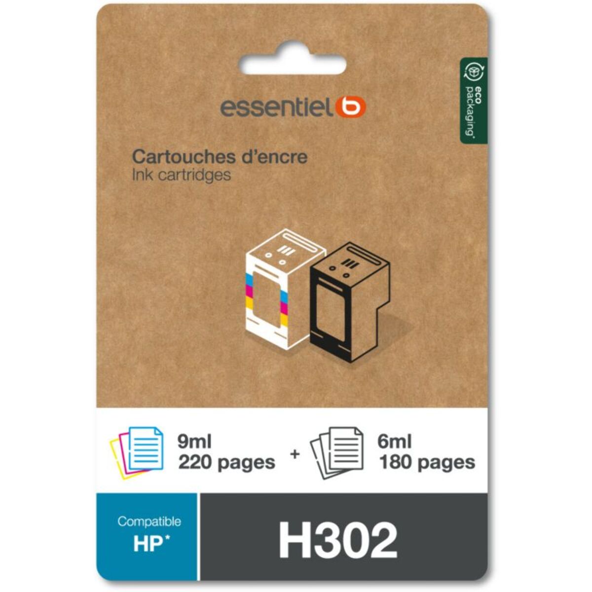 Cartouche d'encre ESSENTIELB Pack Compatible H302 (Noir + 3 Couleurs)