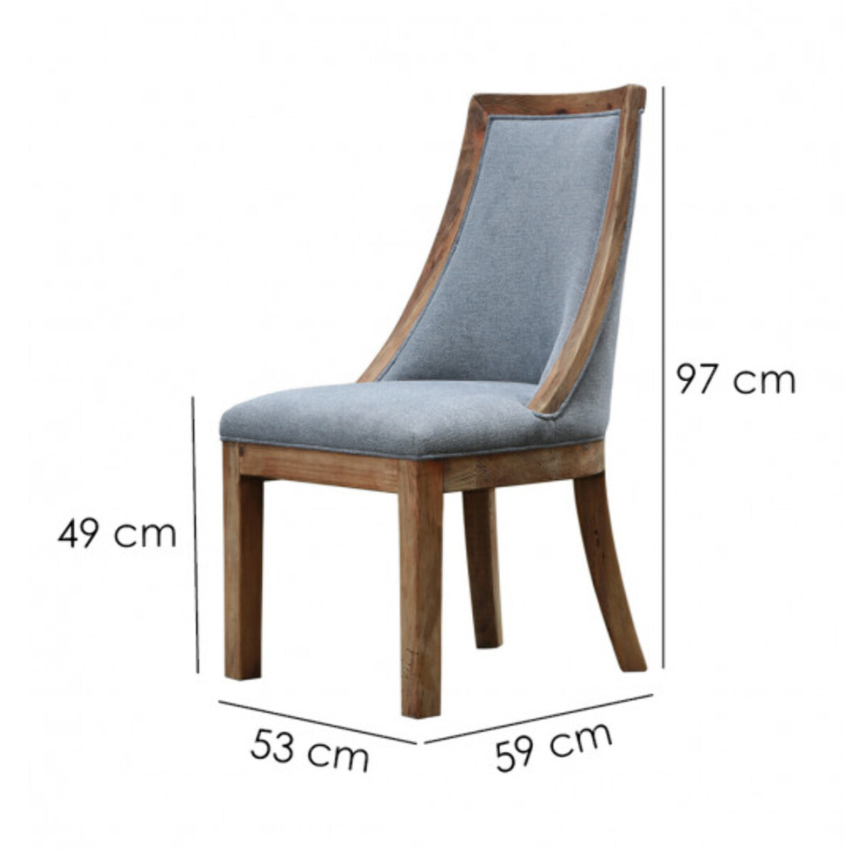 Chaise en tissu gris avec structure en bois de pin recyclé - ORIGIN