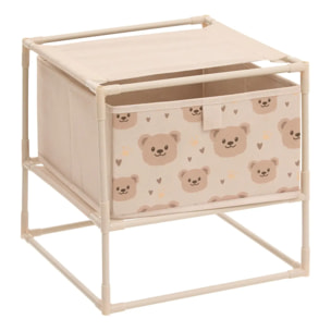 Table de Chevet Enfant Tissa 1 Tirroir Beige Imprimé Ourson 30,5x30,5x31 cm