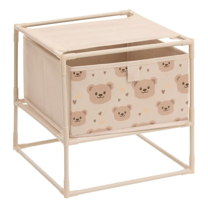 Table de Chevet Enfant Tissa 1 Tirroir Beige Imprimé Ourson 30,5x30,5x31 cm