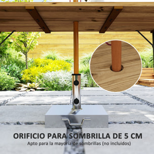 Mesa Comedor de Jardín de Madera Rectangular Mesa de Terraza Exterior 175x80x75 cm con Orificio para Sombrilla Estructura de Acero y Encimera de Listones para Patio Balcón Natural