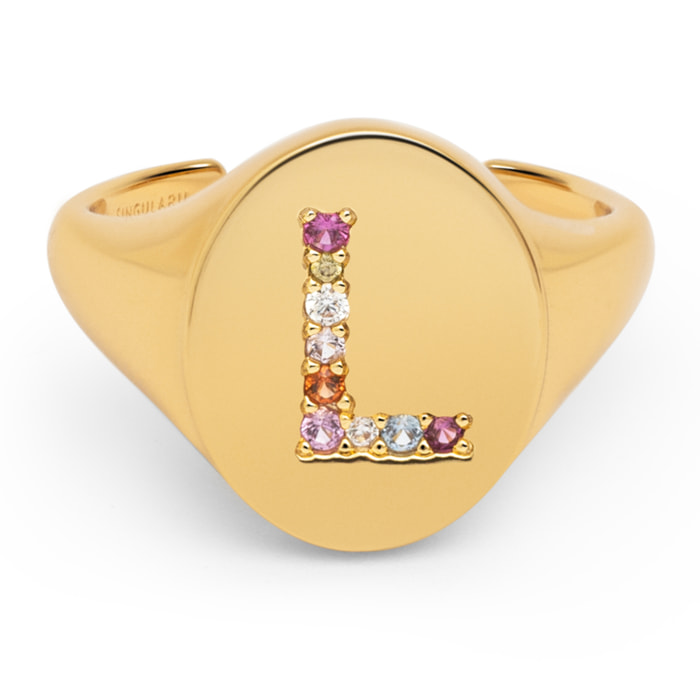 Anillo Personalizado Signet Letter Colors Baño Oro