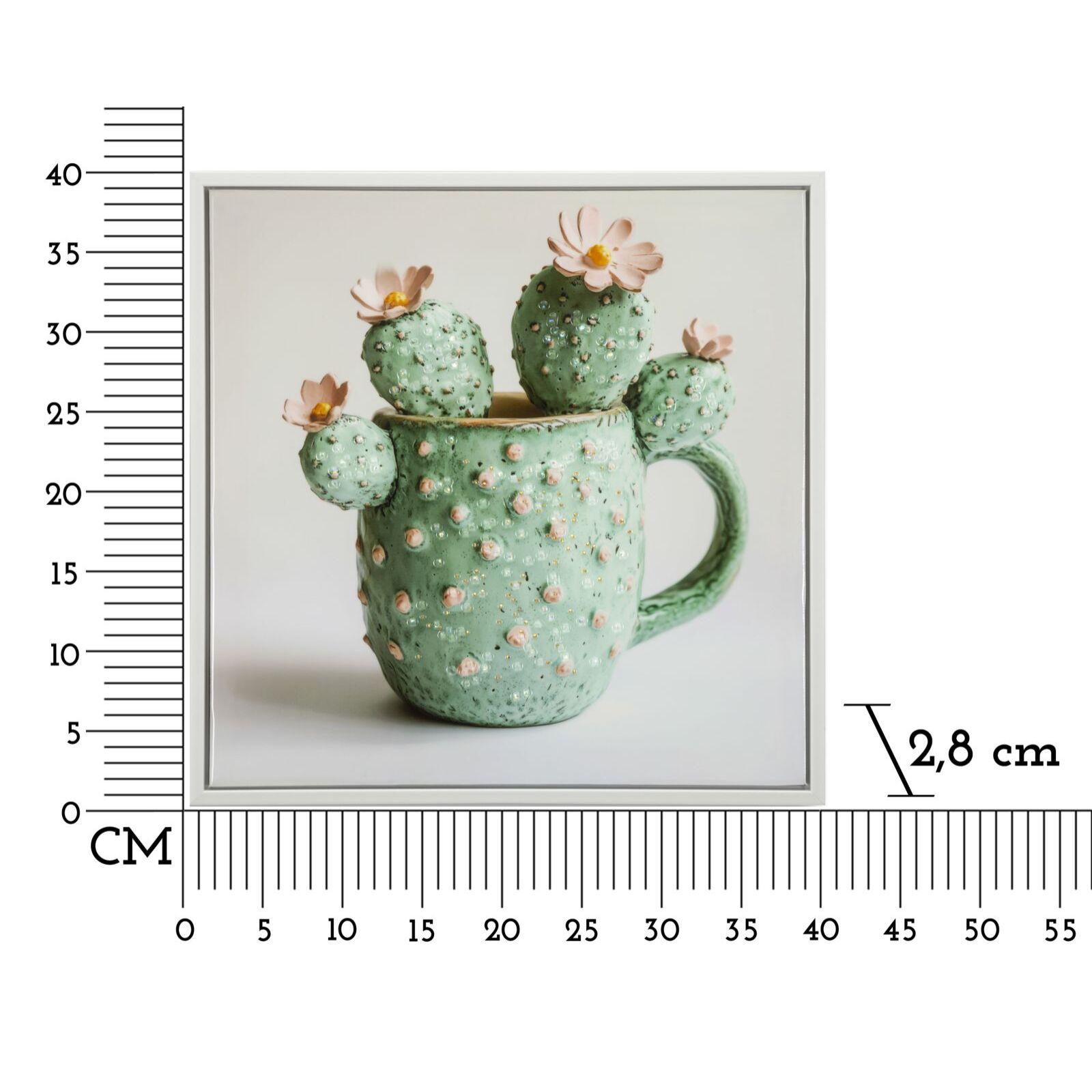 STAMPA SU TELA LACCATA C/CORNICE VASETTO CACTUS -C- CM 40X2,8X40