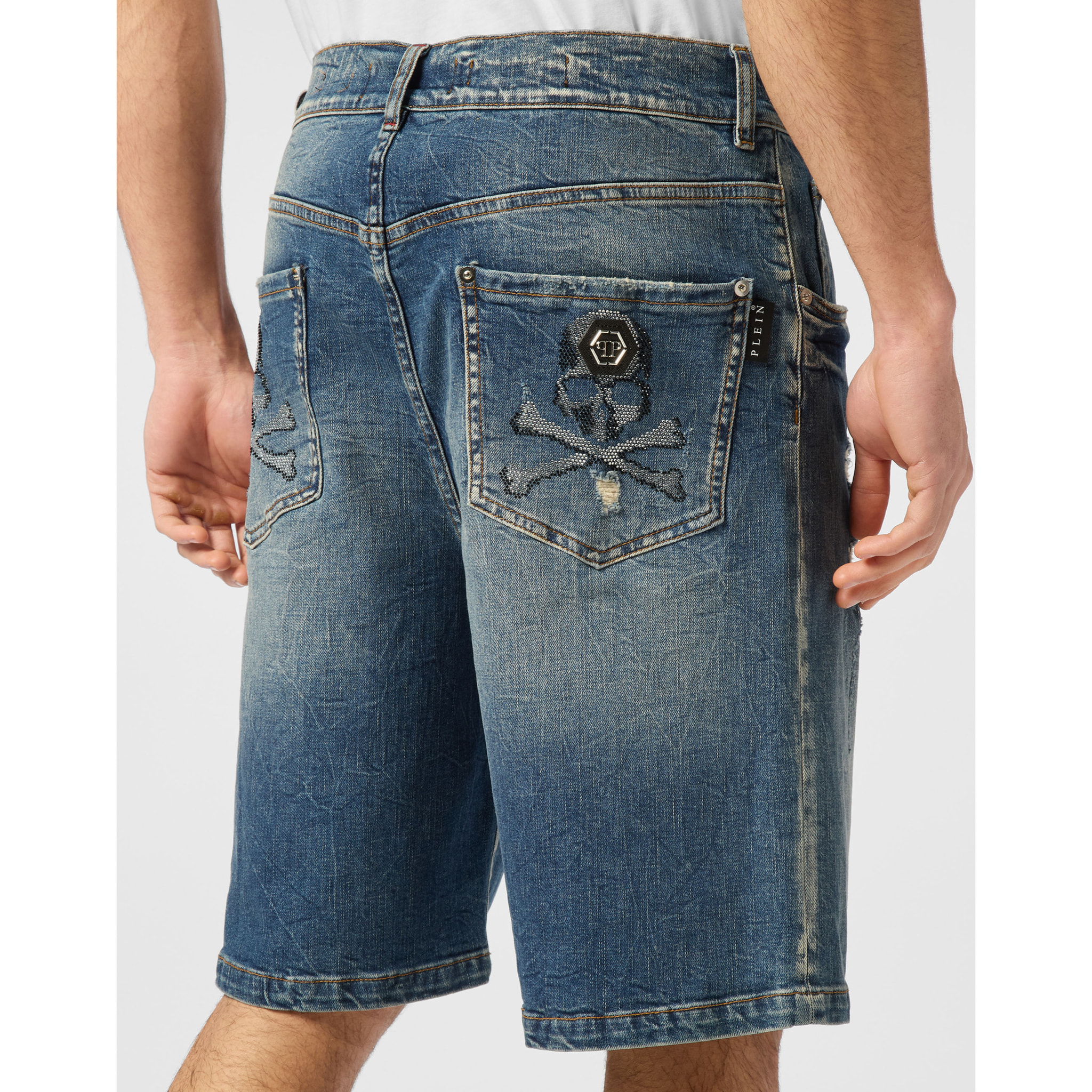 PHILIPP PLEIN PANTALONCINI DI JEANS SKULL