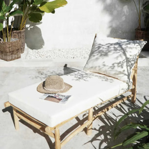 Transat en branche de teck et matelas blanc cassé - Makam
