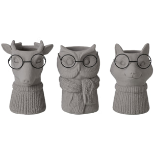 J-Line 3 cache-pots - ciment - gris foncé/noir