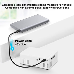 Mini proiettore LCD 1080 HD con telecomando 10 ANSI Lumens 10w. Duplicazione dello schermo via cavo.