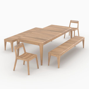 Table, bancs et chaises de jardin en bois de teck recyclé 10 personnes - Nonza