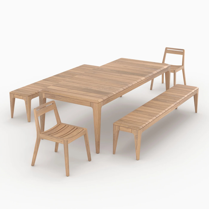 Table, bancs et chaises de jardin en bois de teck recyclé 10 personnes - Nonza