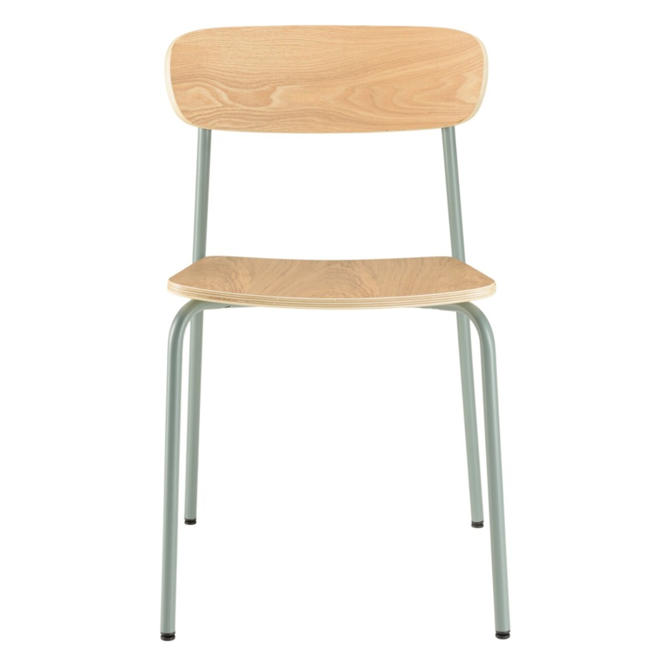 TOM - Lot de 2 chaises « écolier » bois de frêne pieds acier vert d'eau