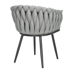 Chaise en tissu maille tressé matelassé avec accoudoirs - MELODIE 2