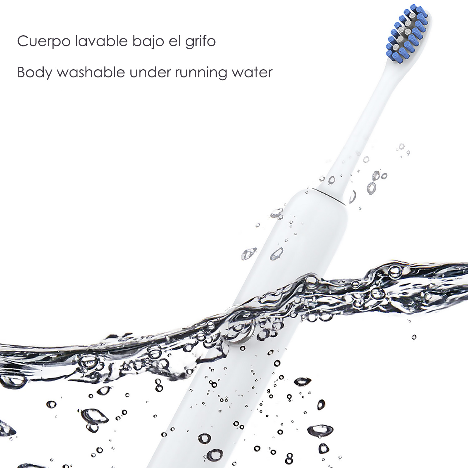 Cepillo de dientes eléctrico con batería recargable y cabezal. Carga inalámbrica inductiva.