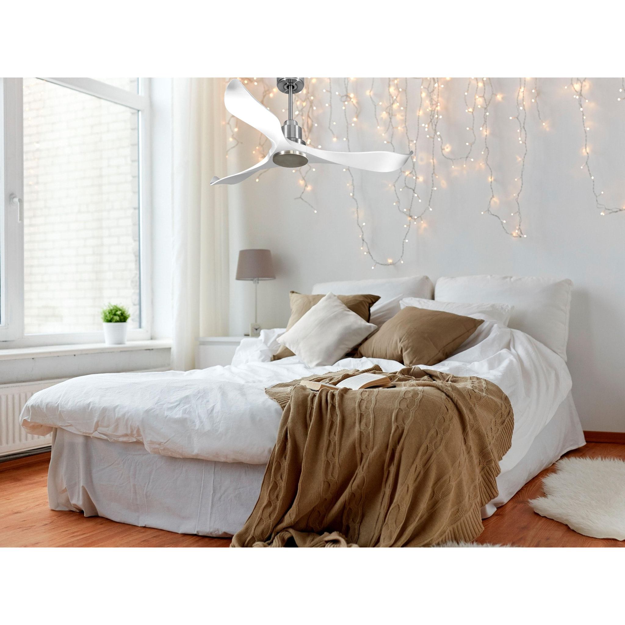 Ventilateur de plafond Réversible  Thermostat Wifi Moteur à courant continu Toits en pente Télécommande Adaptateur 2/3 Lames Hypersilence Mémoire Shopify Vendible (AUTOMATIQUE)