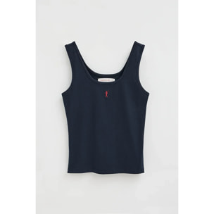 Canotta a bretelle blu marino slim fit con ricamo Rigby Go