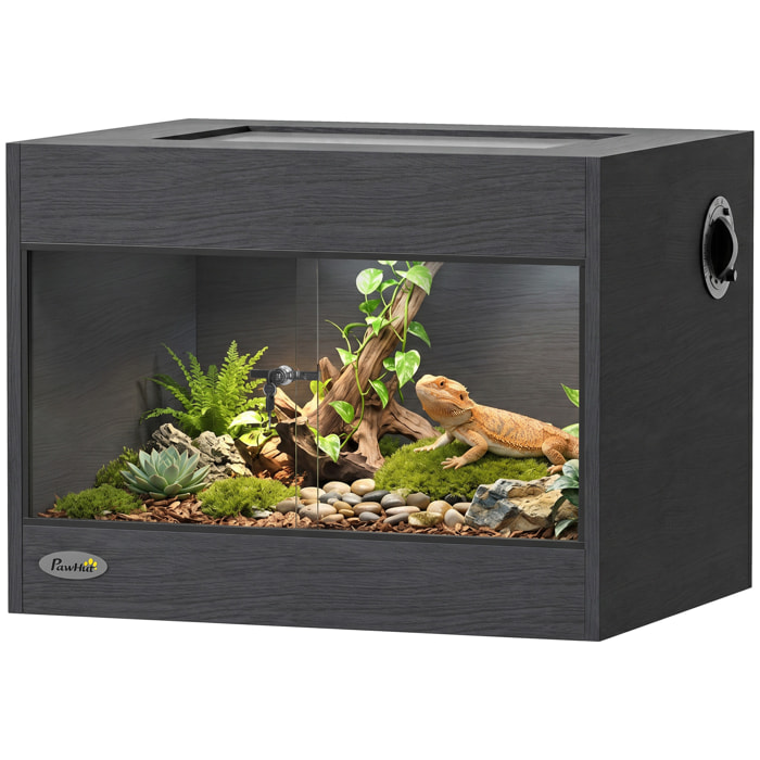 Terrarium design effet bois noir porte verre verrouillable 60x45x45cm