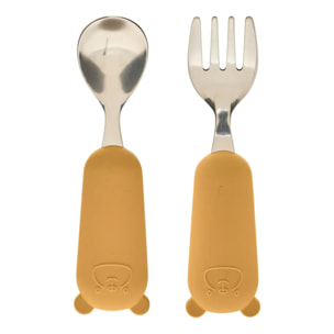 Set couverts cuillère et fourchette Yum l.16,5cm ocre