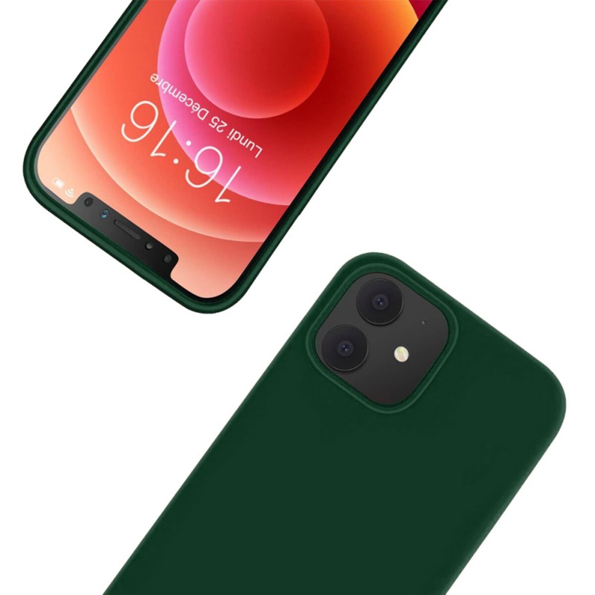 Coque iPhone 12/12 Pro Silicone liquide Vert Foret + 2 Vitres en Verre trempé Protection écran Antichocs