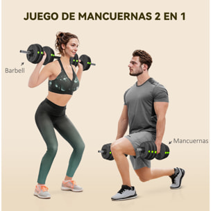 Kit de Mancuernas 30kg 2 en 1 Juego de Pesas con Barra de Pesas Mango Antideslizante Mancuernas Ajustables para Entrenamiento de Fuerza en Hogar Gimnasio Oficina Negro y Verde