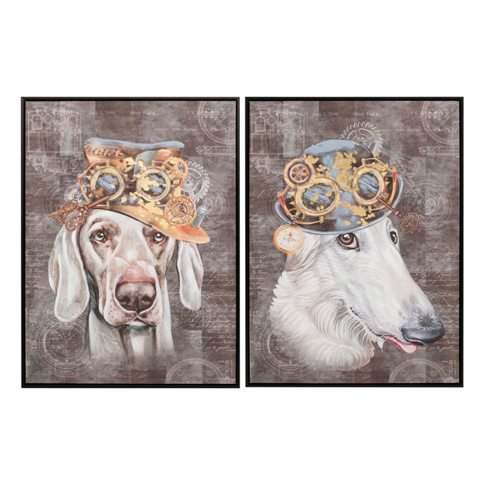 Set 2 Cuadros Perros Marco Negro 60x4x80 Cm