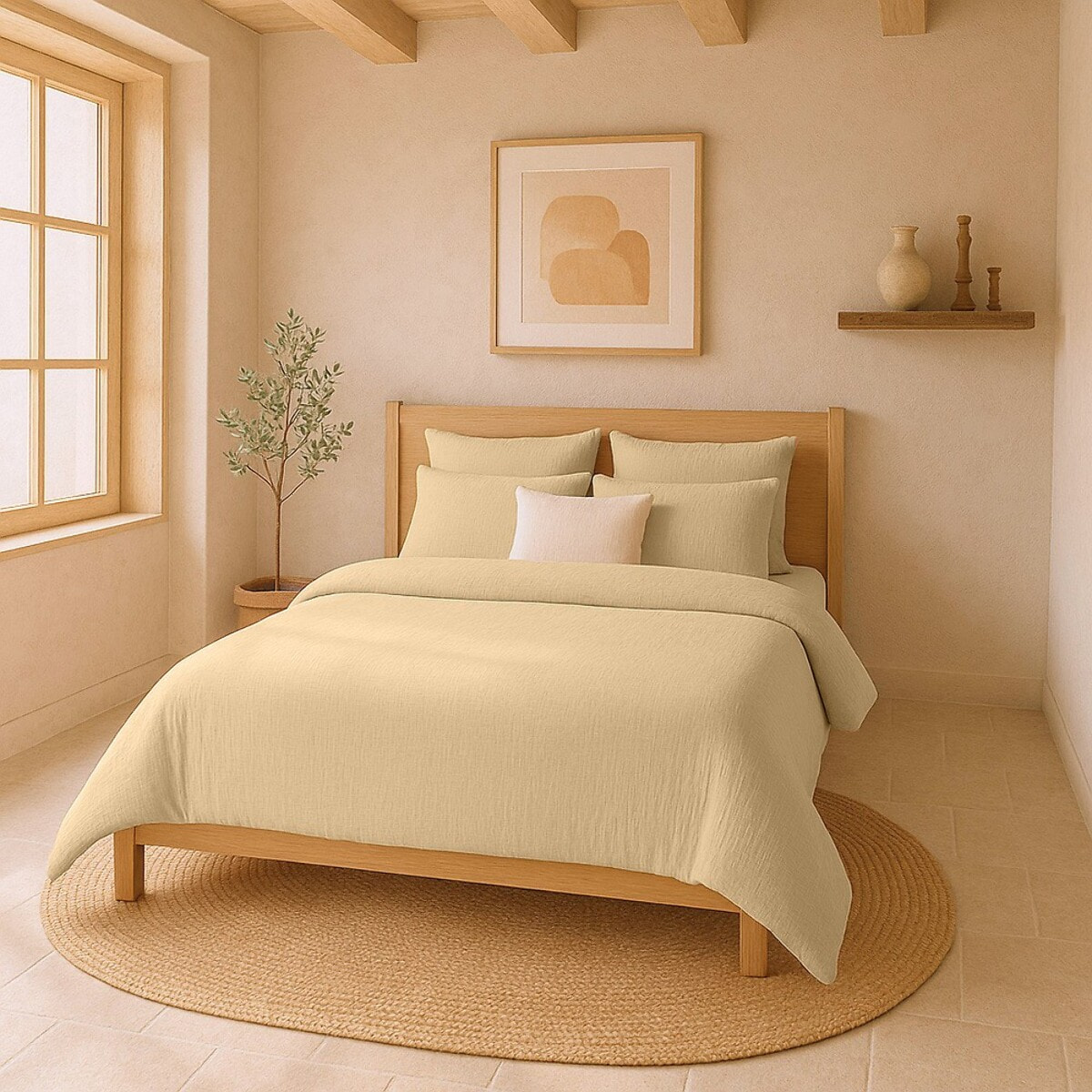 Drap housse gaze de coton lavé ecru naturel
