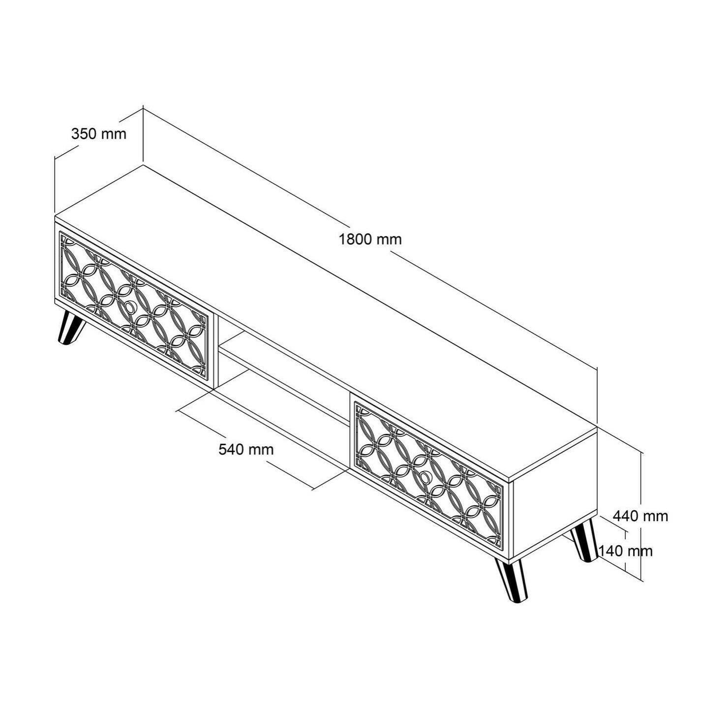 Mobile porta TV Dpietr, Credenza da soggiorno, Armadio basso per TV, Base parete attrezzata, 180x35h44 cm, Noce e Bianco