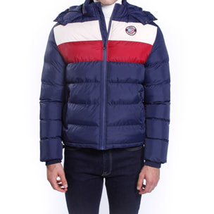 Giubbino nylon con cappuccio e righe colorate