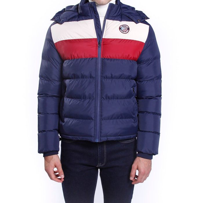 Giubbino nylon con cappuccio e righe colorate