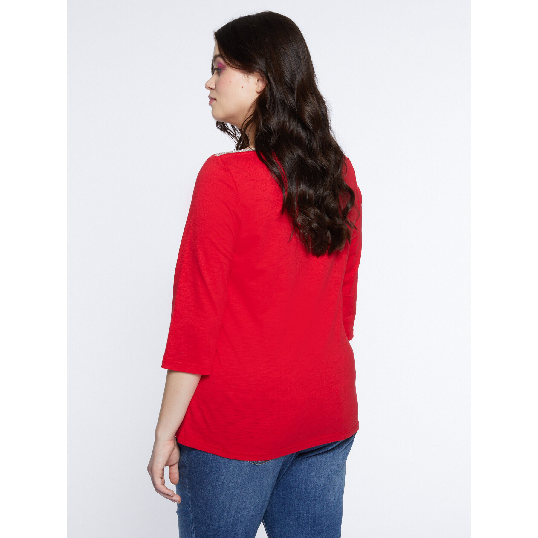 Fiorella Rubino - T-shirt in cotone con bordo lurex - Rosso