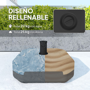 Base para Sombrilla Cuadrada, Soporte de Parasol de HDPE, Pie para Sombrilla con Postes Ø38 mm, Ø48 mm, Rellenable de Arena 25 kg o Agua 20 kg, para Jardín, Patio, Terraza, Negro
