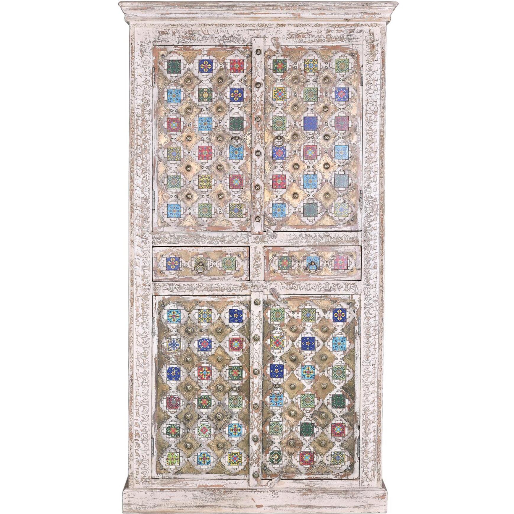 Armario - Madera de Mango, Cerámica y Bronce - 100x40x185cm