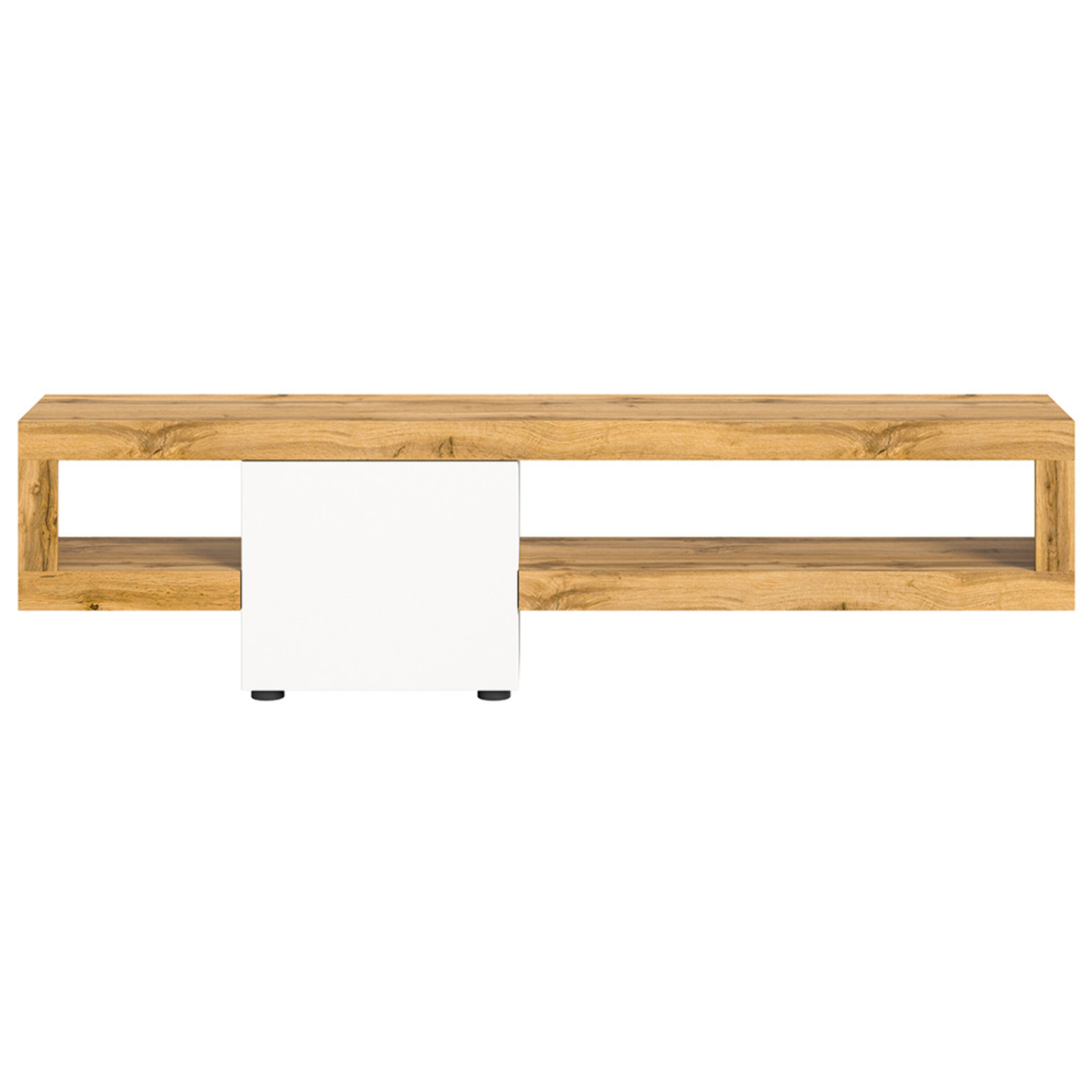 Ned - meuble tv suspendu - 1 porte et 1 étagère - bois et blanc - 190 cm - Bois / Blanc