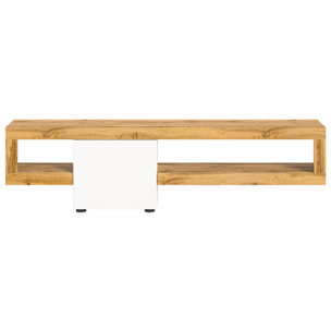 Ned - meuble tv suspendu - 1 porte et 1 étagère - bois et blanc - 190 cm - Bois / Blanc