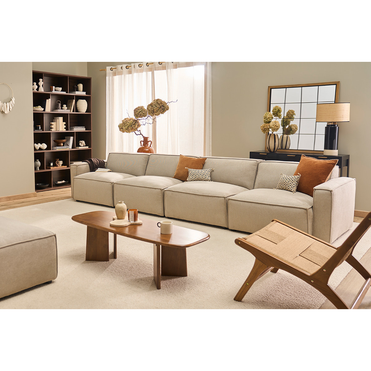 Module droit pour canapé en tissu chenille beige SPLIT