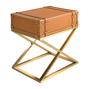 Mesa rincón Angel Cerdá rectangular en piel de origen vacuno y patas de acero inoxidable en dorado 62x47x62cm