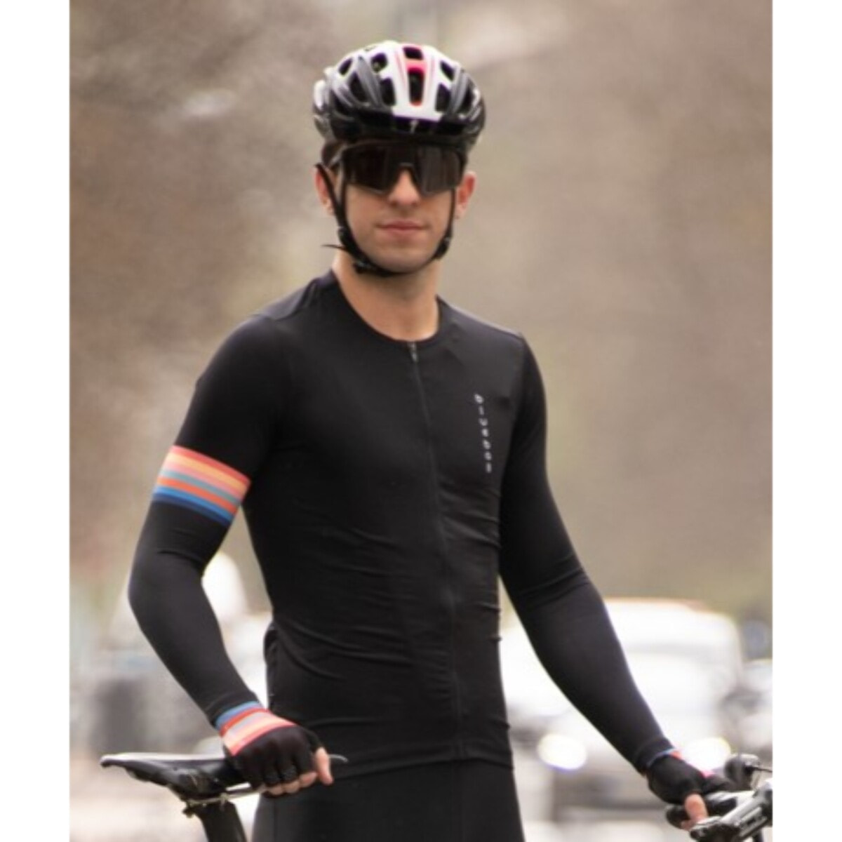 Guantes cortos de ciclismo unisex BLUEBALL Pavé Grip - Negro con arcoíris ancho