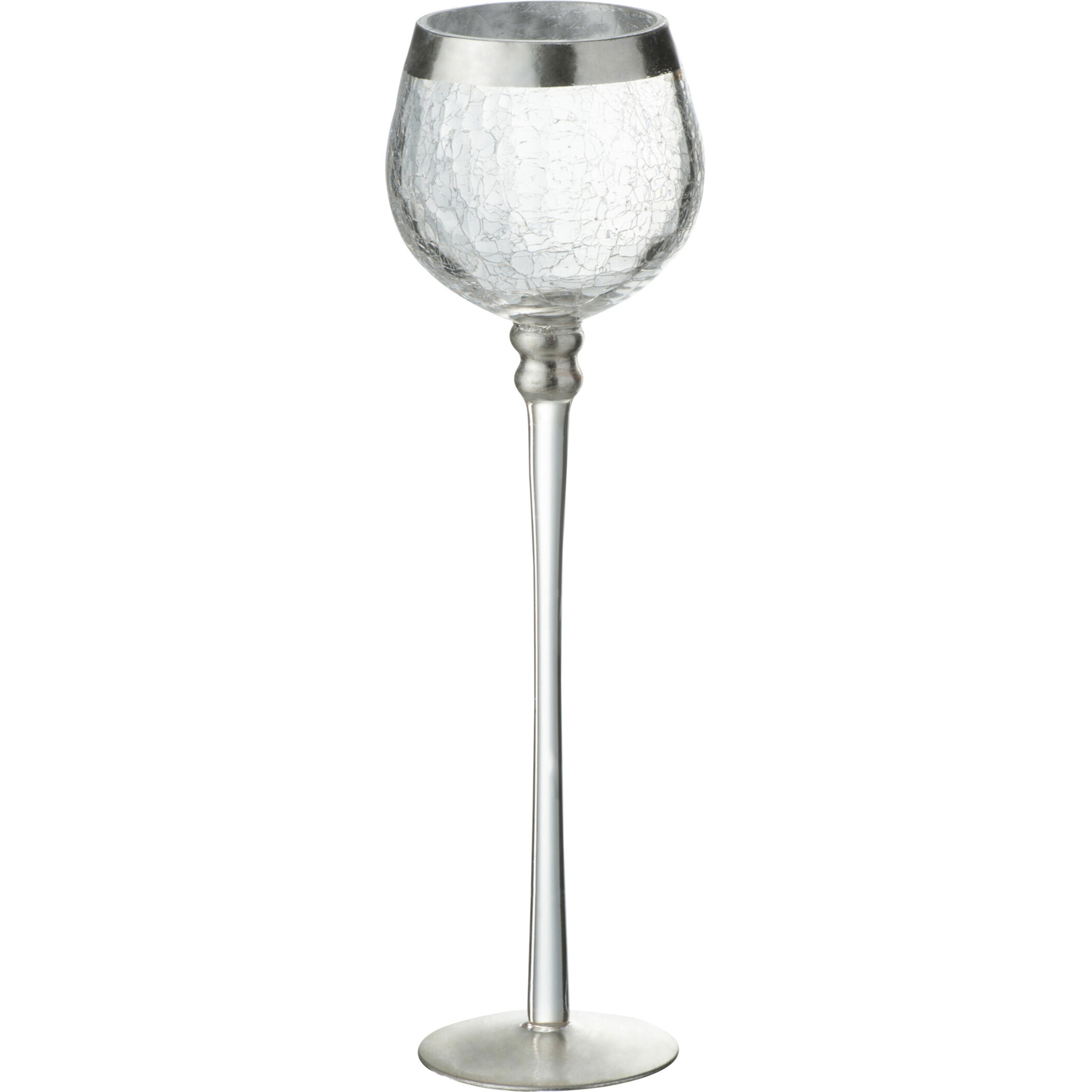 J-Line Bougeoir Boule Pied Craquele Verre Transparent/Argent Large