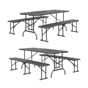 Lot de 2 tables de réception pliantes acier 2 bancs Fiesta 180cm gris foncé