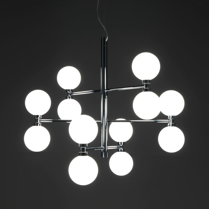 Suspension Tomasucci ALYCIA B, en acier et verre, blanc