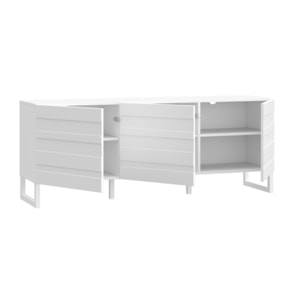 Meuble TV L165 cm 3 portes système push to open blanc mat - BRITANIA
