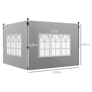2 Paredes Laterales para Carpas de 3 x 3 / 3 x 4 m, 295x195 cm, Paredes Laterales de Repuesto para Cenador de Tela Oxford con Ventana, para Jardín, Exteriores, Fiestas, Gris Claro