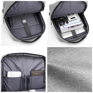 DAM Mochila para Laptop con interfaz de carga USB. 29x11x40 Cm. Color: Gris