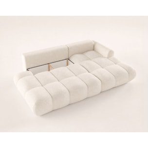 Yulin - Canapé d'angle ouvert droit 4 places convertible avec coffre en tissu bouclette - Beige