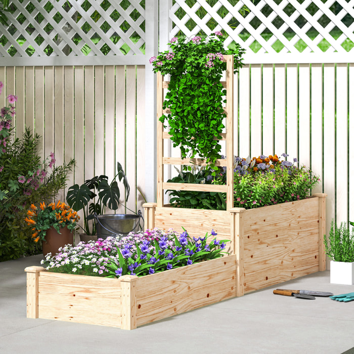 Jardinera Exterior Grande de Madera Jardinera Elevada con Celosía para Plantas Trepadoras y 2 Cajas de Cultivo para Jardín Patio Terraza 222x63x132 cm Natural